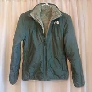 The North Face Green/Seafoam Youth Girls Fleece‎ Reversible Jacket Size L